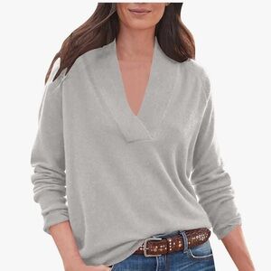 Cyrus Gray V-Neck Sweater Soft Knit Relaxed Fit